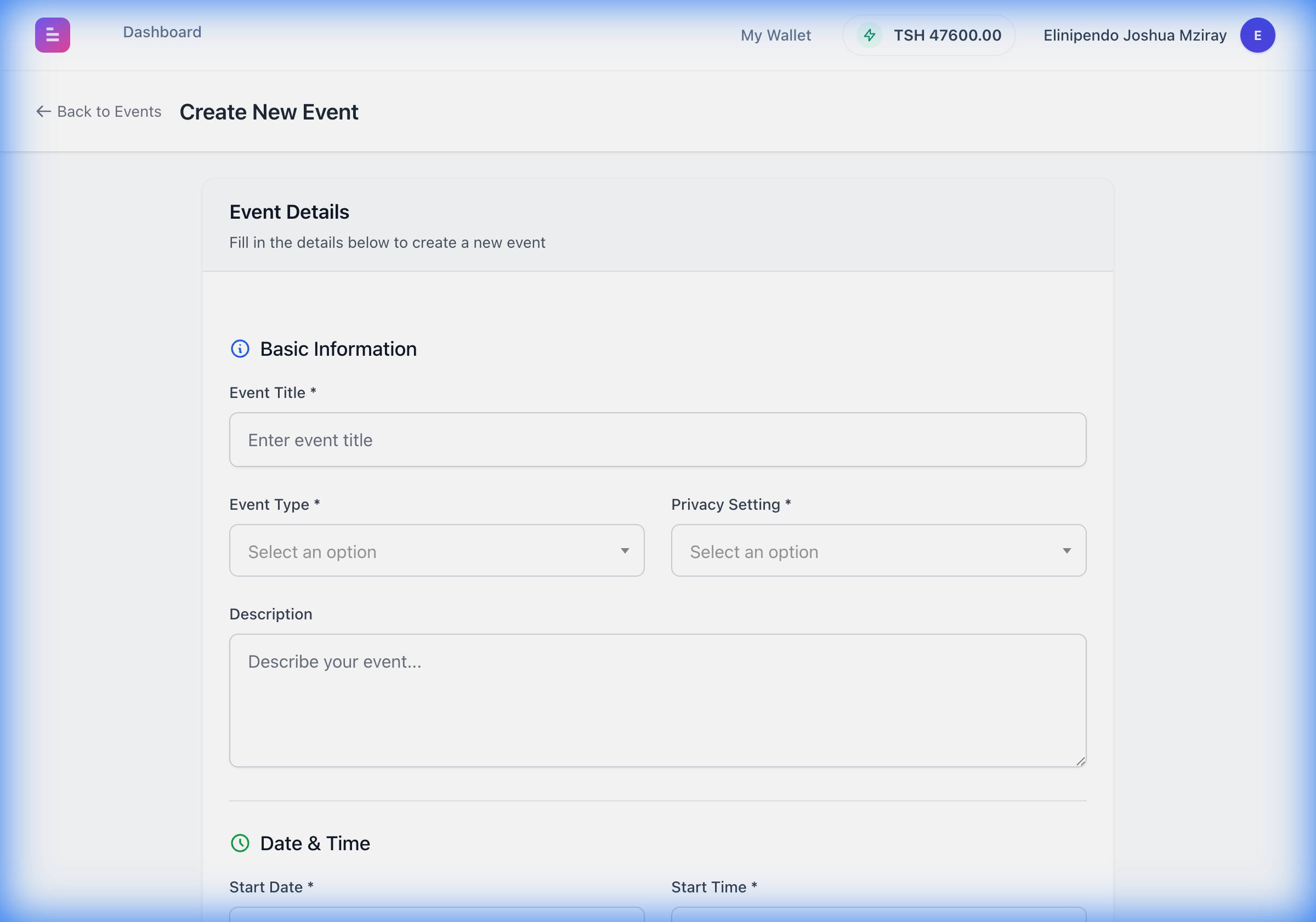 Create New Event Form